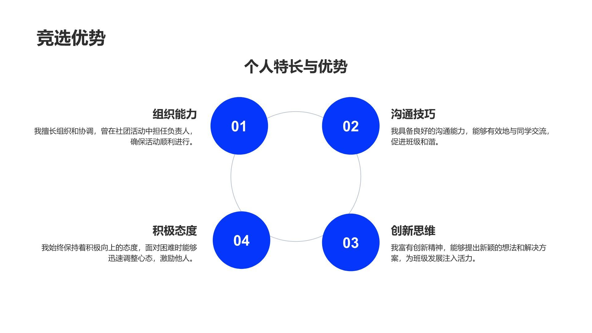 蓝色扁平风学生班委竞选汇报PPT模板