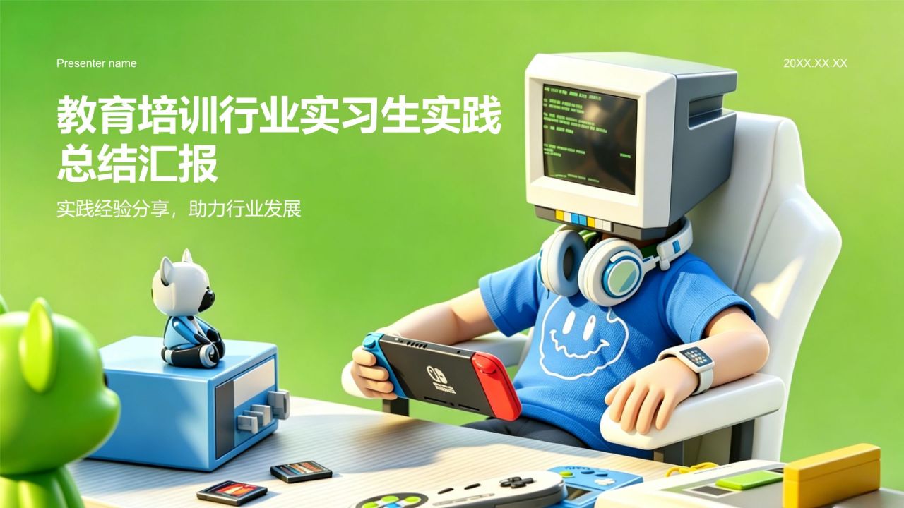 绿色3D风实习实践总结汇报PPT模板