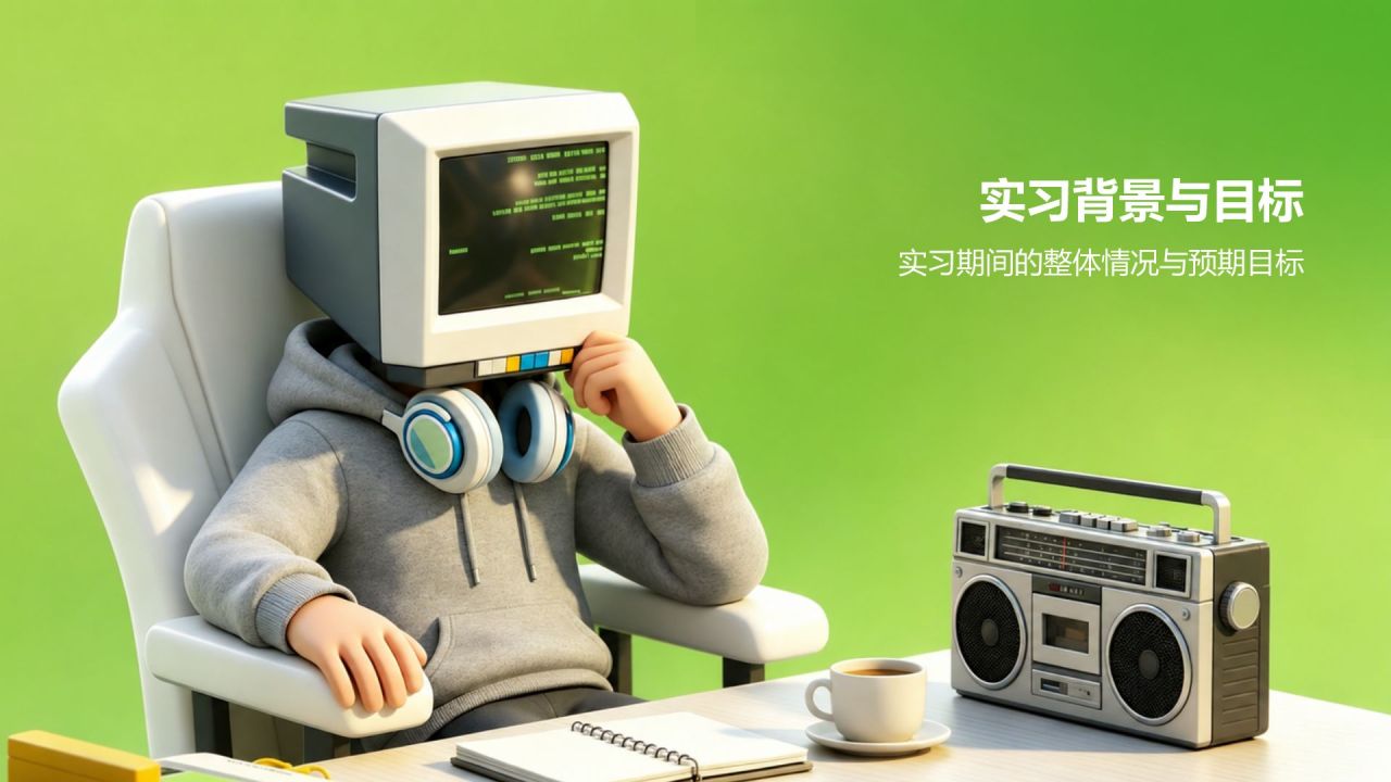 绿色3D风实习实践总结汇报PPT模板