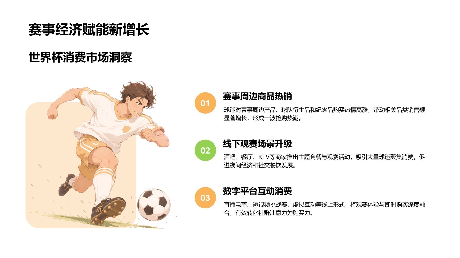 绿色卡通风世界杯带动消费趋势分析PPT模板