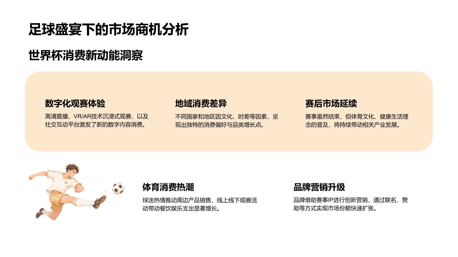 绿色卡通风世界杯带动消费趋势分析PPT模板