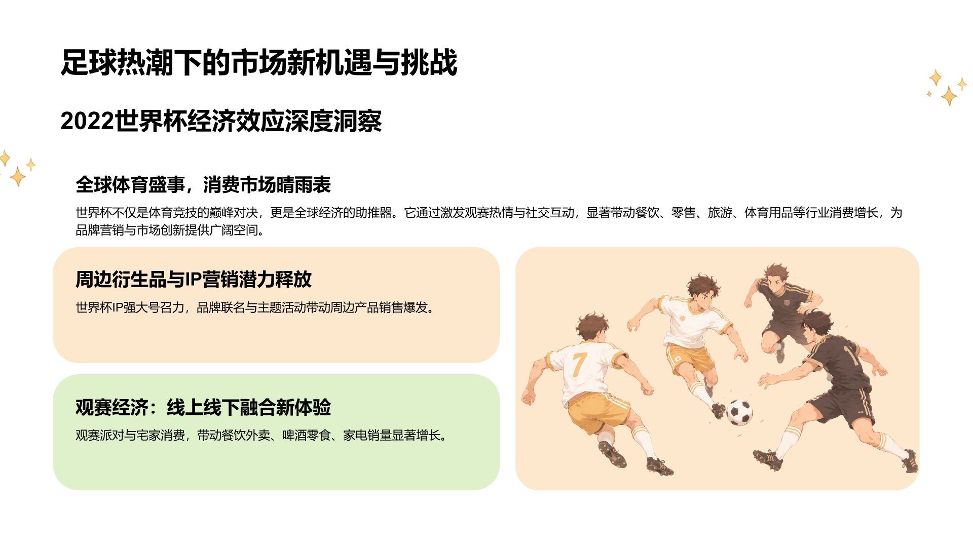 绿色卡通风世界杯带动消费趋势分析PPT模板