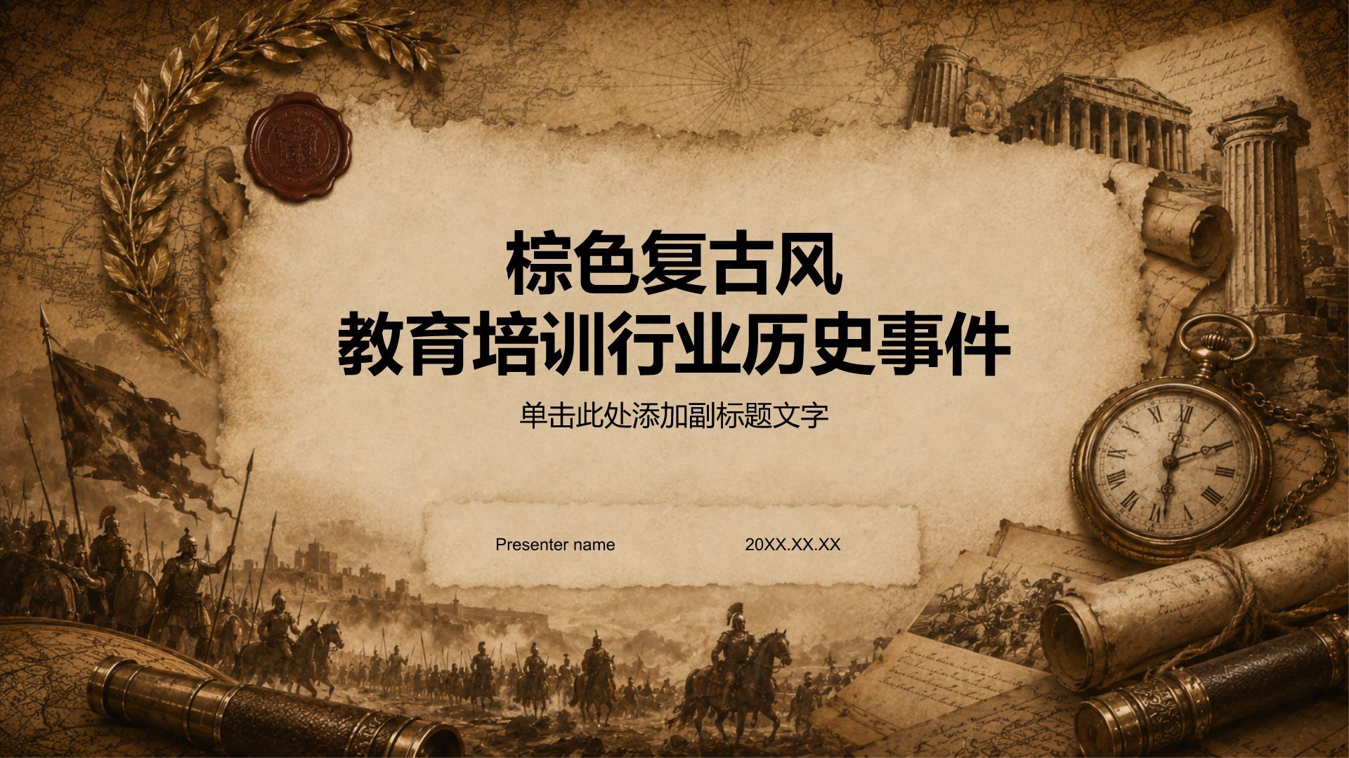棕色复古风教育培训行业历史事件PPT模板