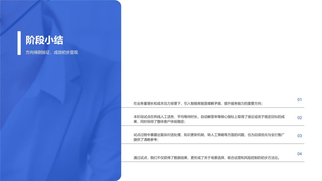 蓝色简约风智能客服系统试点成果展示汇报PPT模板