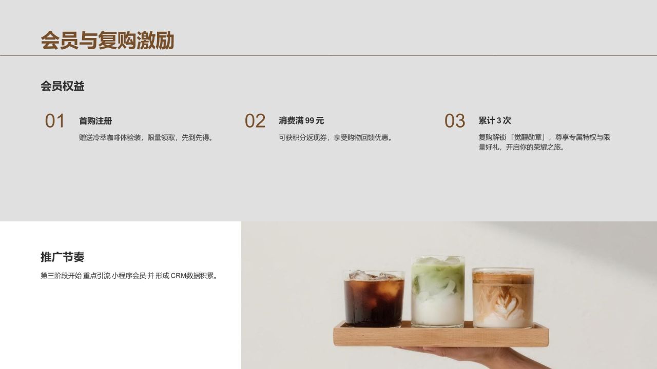 棕色商务风口袋即饮冷萃咖啡新品上市策略PPT模板