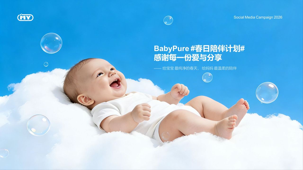 蓝色商务风社交媒体传播方案 (Social Media Campaign)|BabyPure 有机婴幼儿洗护系列PPT模板