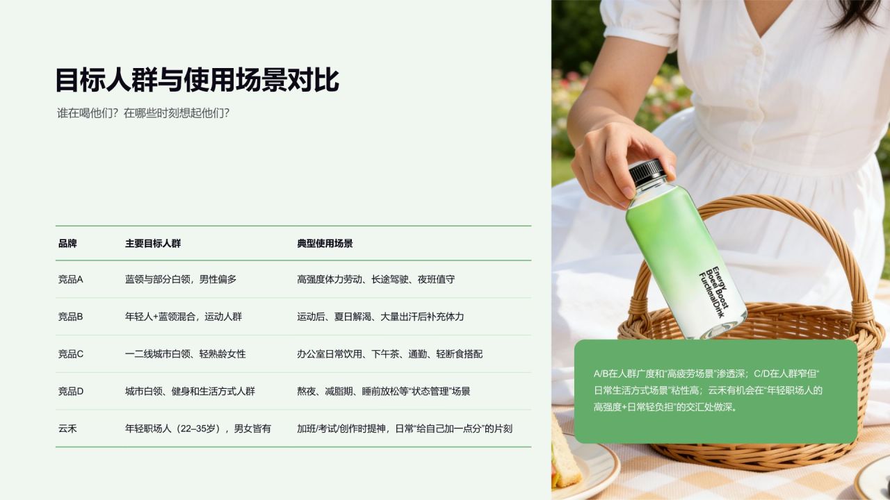 绿色商务风 功能性饮品市场竞品分析报告PPT模板