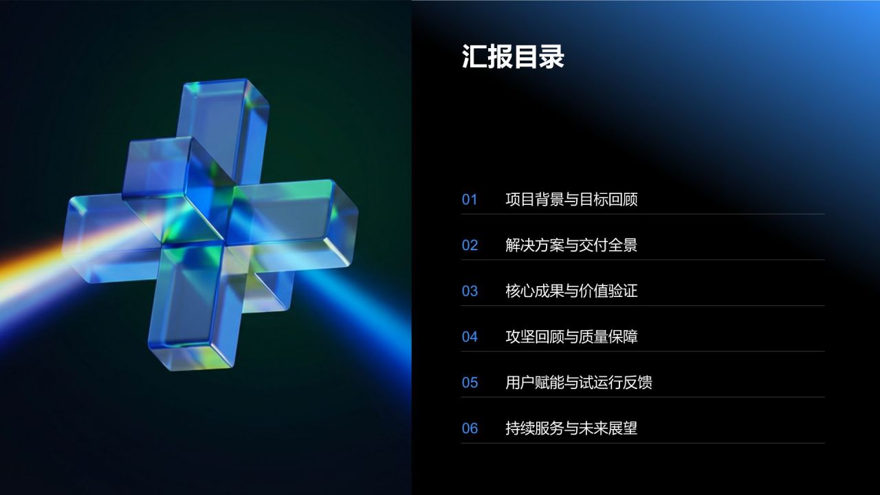 蓝色3D风大客户定制服务项目成果汇报PPT模板