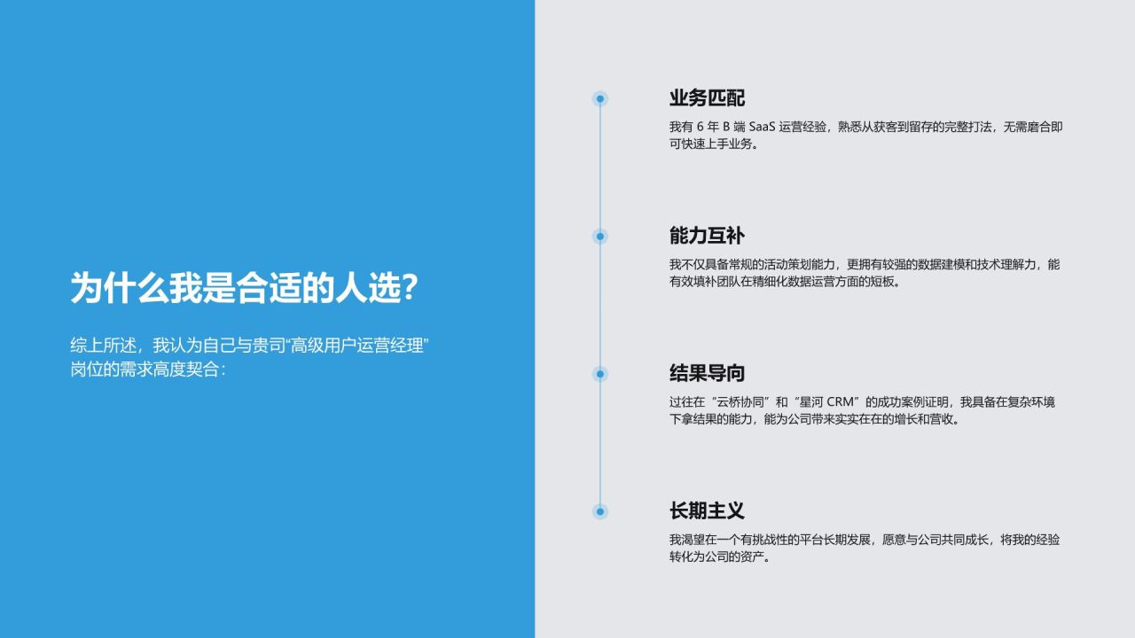 蓝色简约风互联网运营岗求职 PPT 简历PPT模板