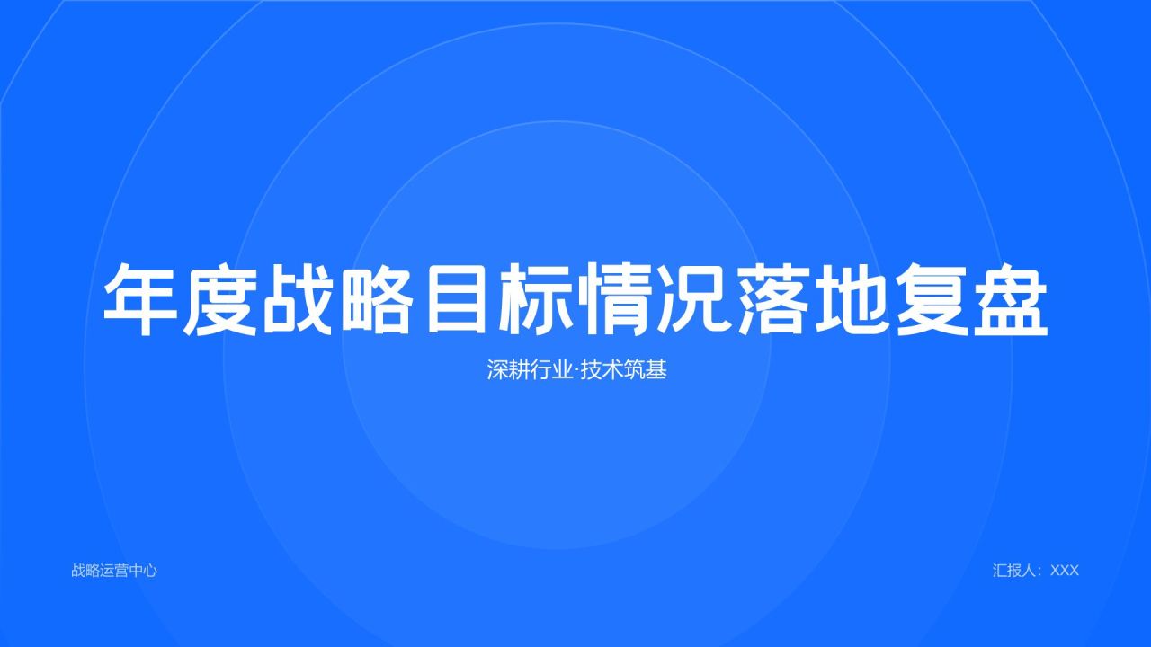 蓝色简约风年度战略目标落地情况与成果复盘PPT模板