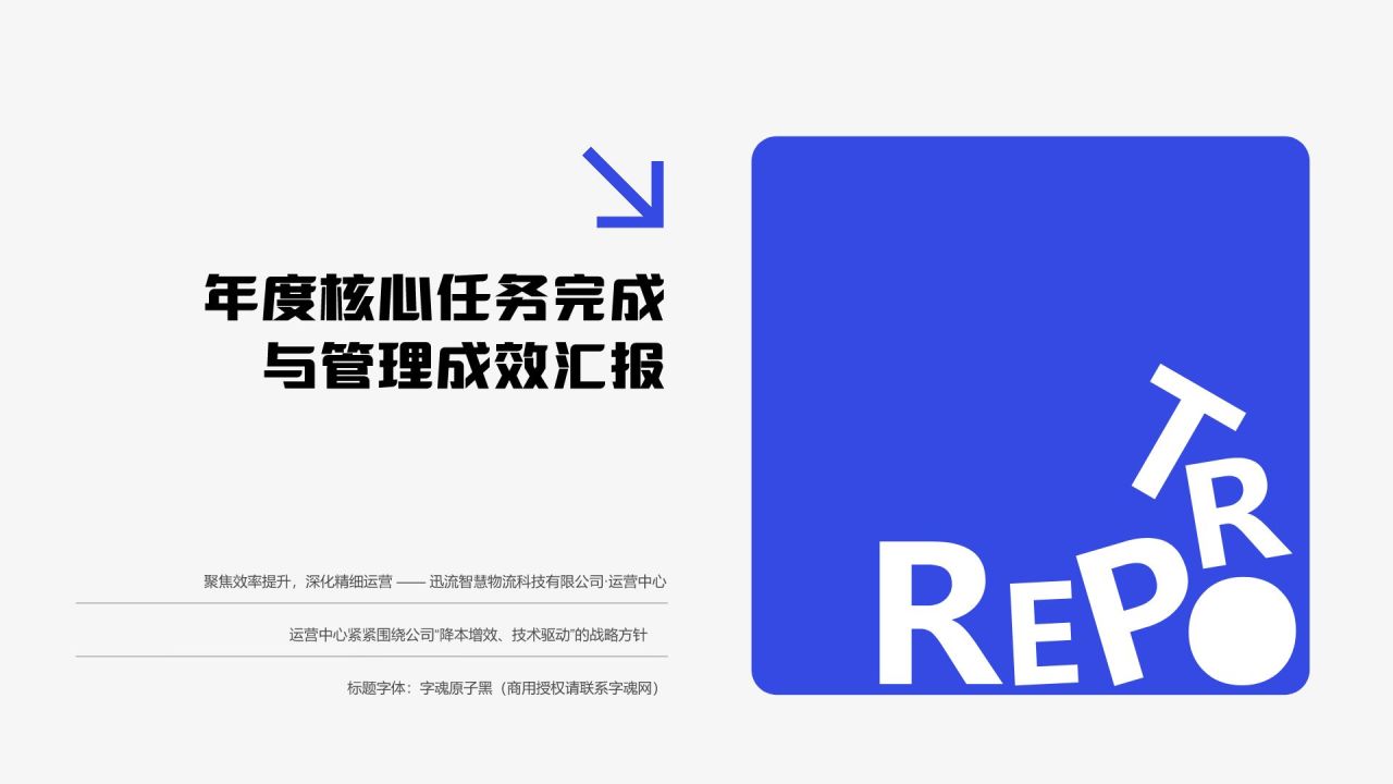 蓝色扁平风年度核心任务完成度与管理成效汇报PPT模板