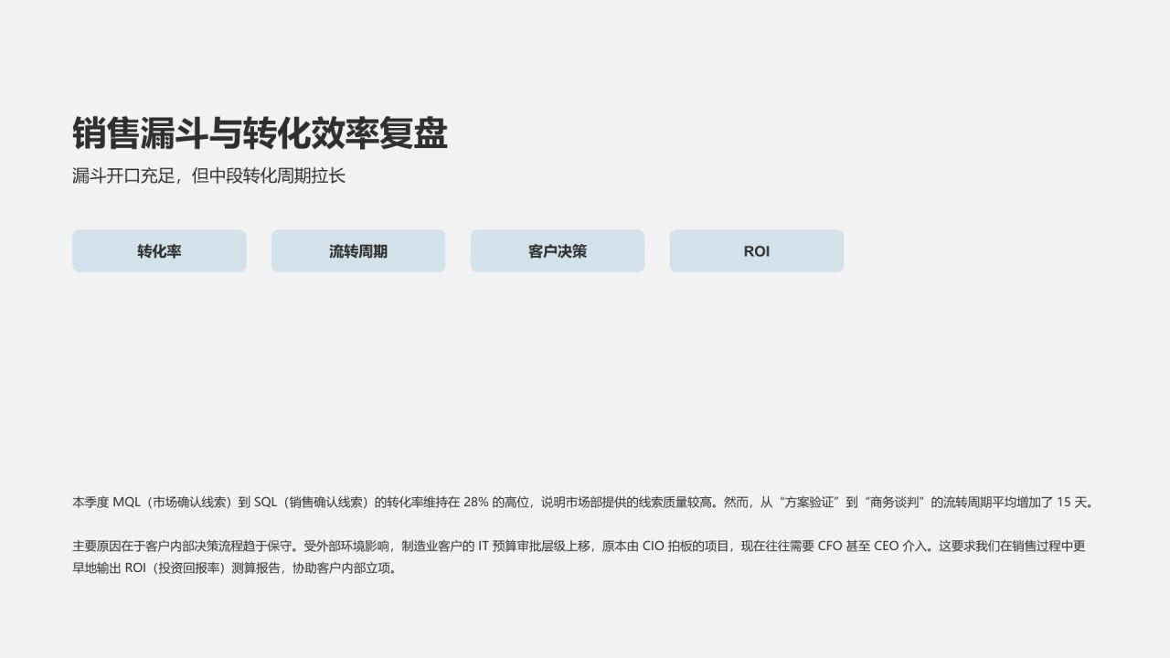 蓝色商务风季度业务回顾PPT模板