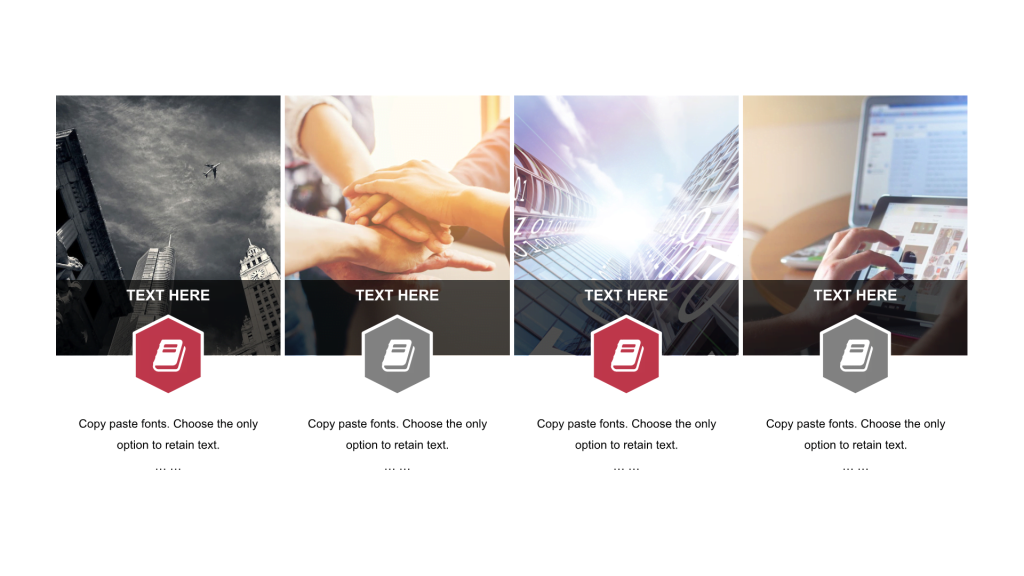 红色六边形扁平4项PPT列表