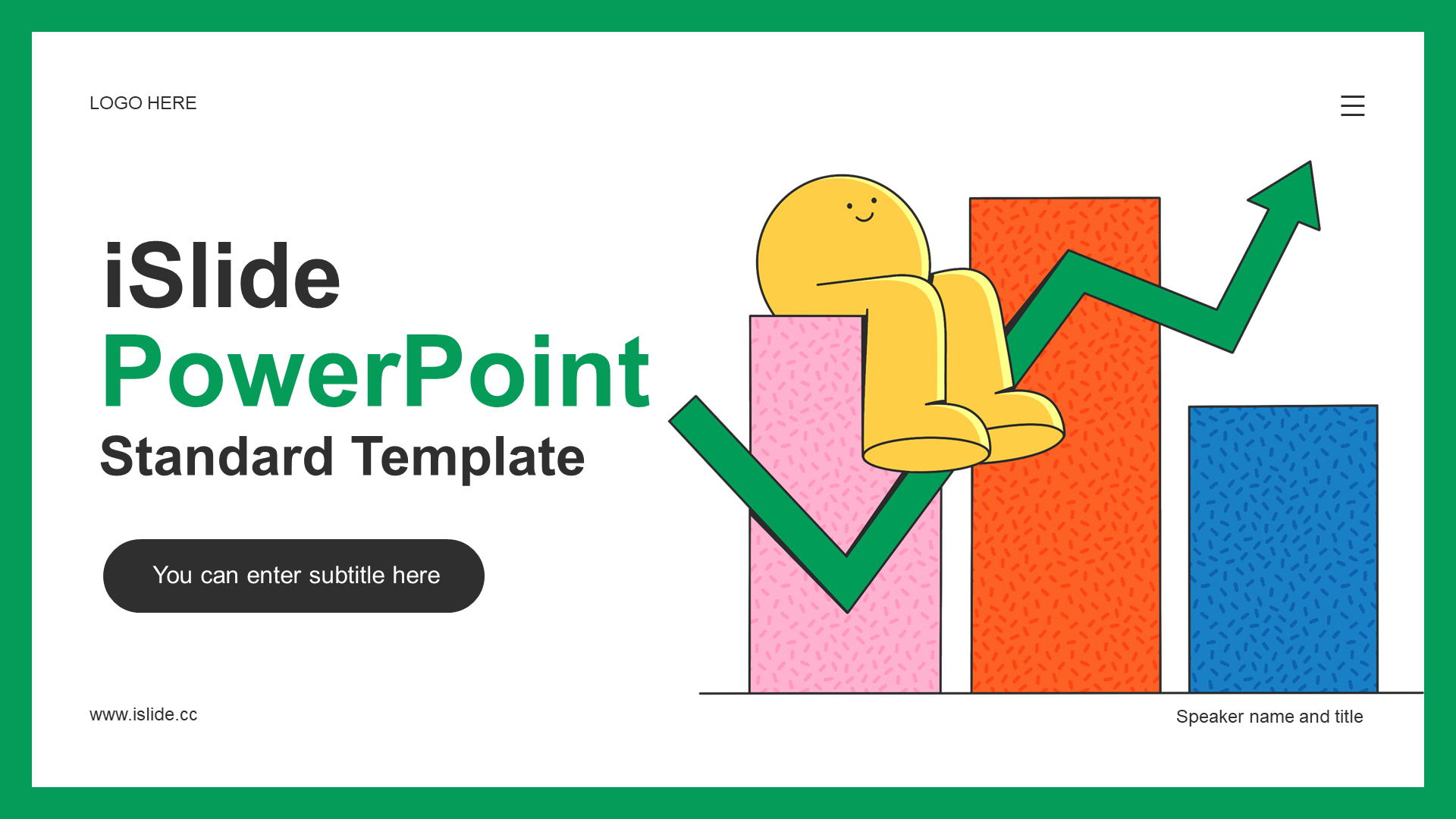 Green cartoon illustration IT Internet PPT theme