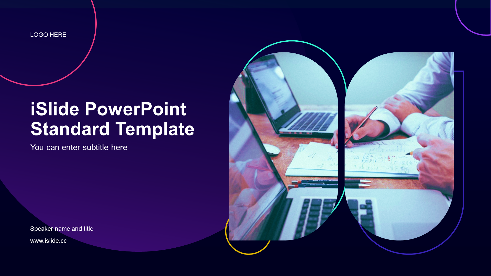 Purple science and technology creative cool work summary PPT template