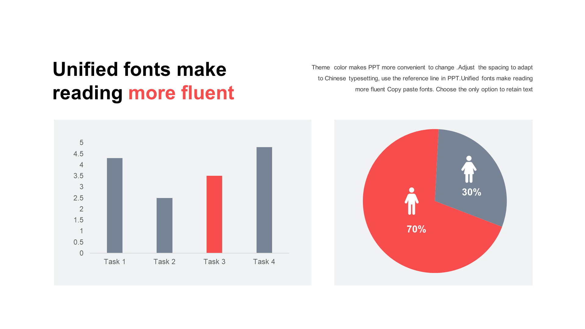 Monochrome flat PPT bar, pie chart