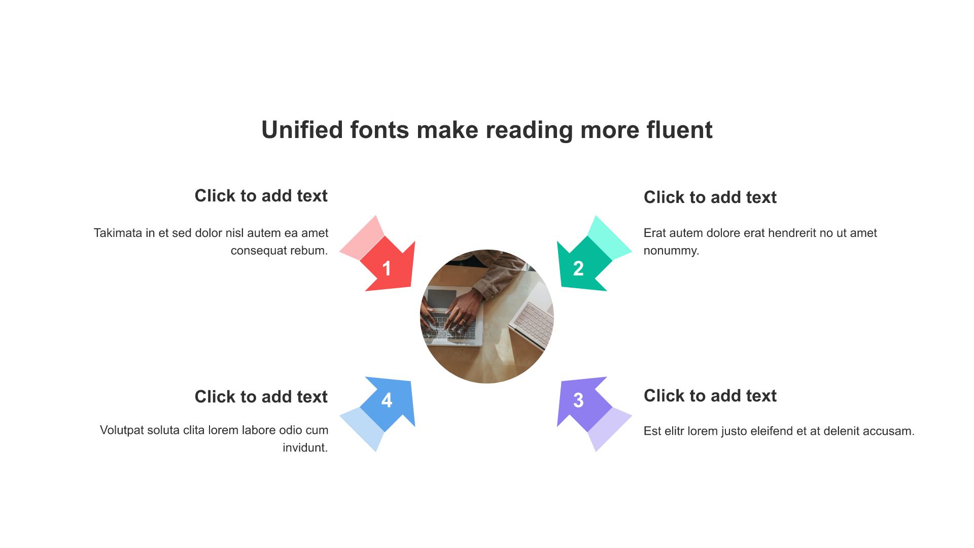 Multi-color round flat 4-item PPT hierarchy