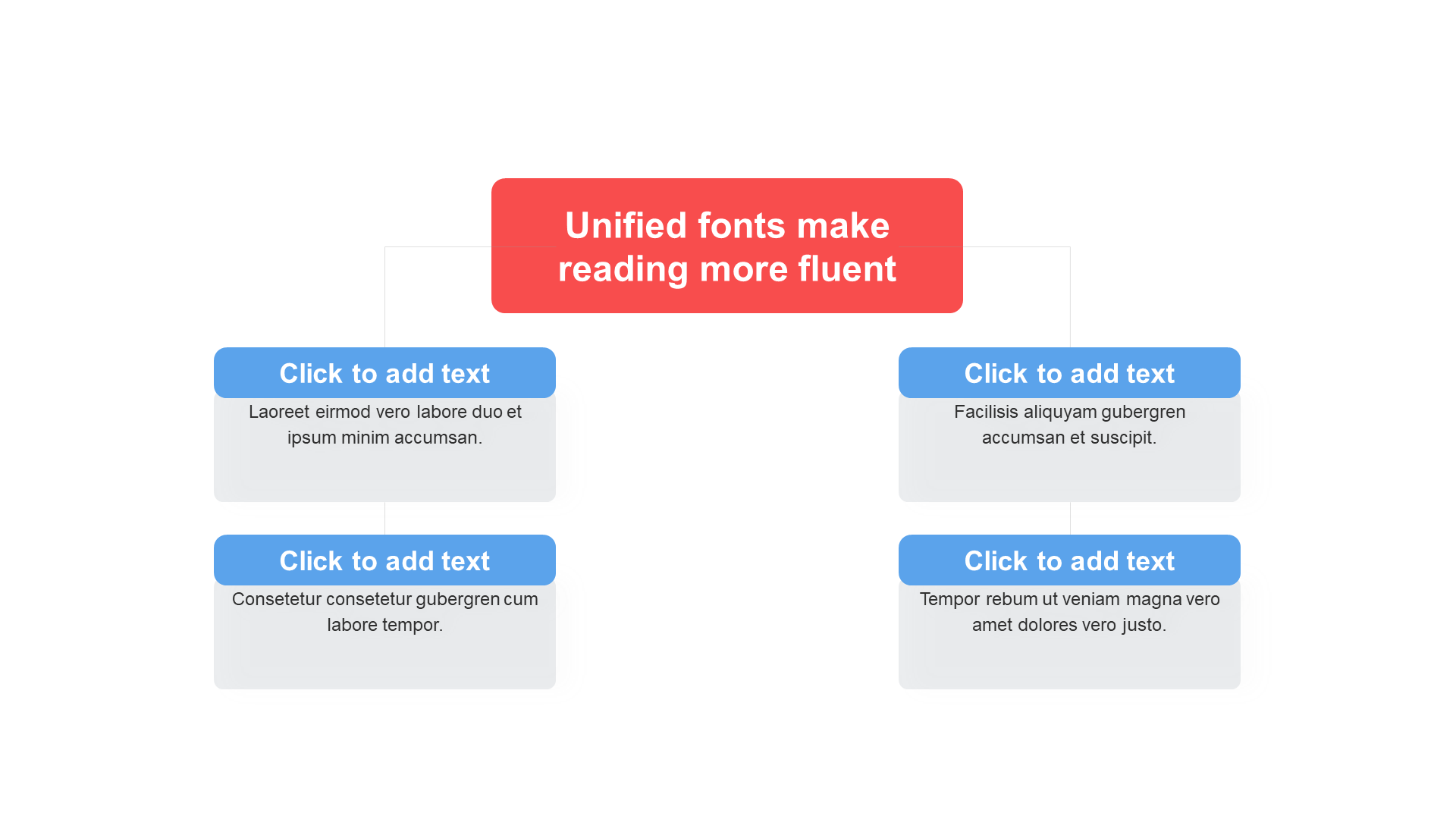 Multi-color rounded rectangle shadow 3 item PPT hierarchy