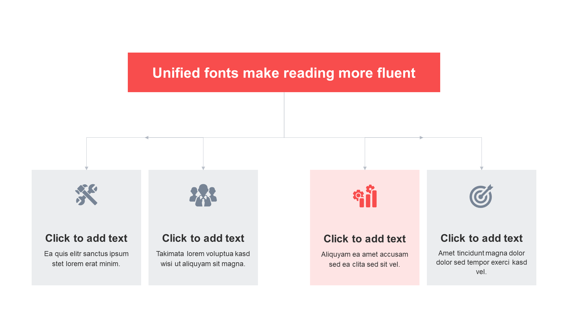 Multicolor rectangular flat 4-item PPT hierarchy