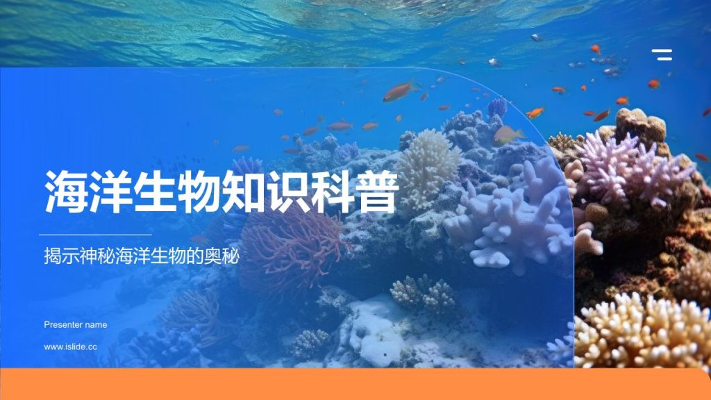 蓝色摄影风海洋生物知识科普PPT模板