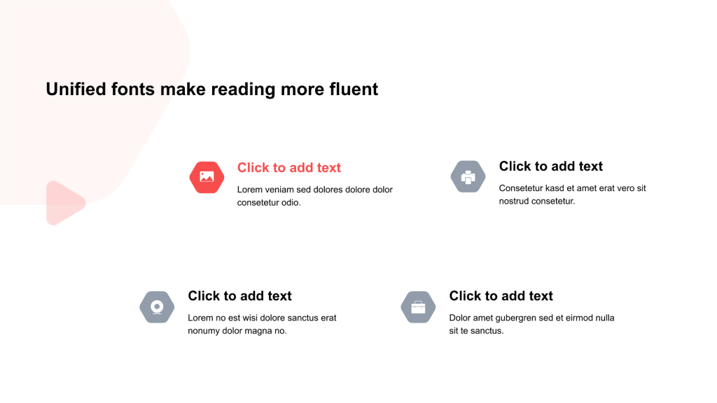 红色六边形扁平4项PPT列表