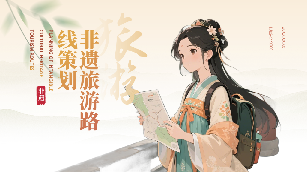 黄色国风非遗旅游路线策划PPT模板