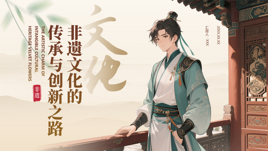 棕色中国风非遗文化的传承与创新之路PPT模板