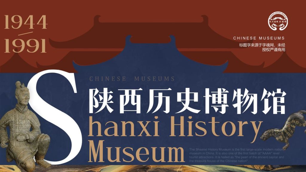 蓝色复古风陕西历史博物馆PPT模板
