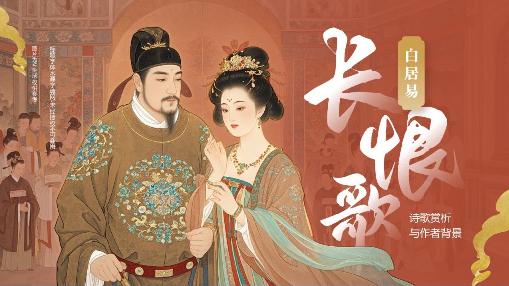 红色复古风《长恨歌》赏析与作者背景PPT模板