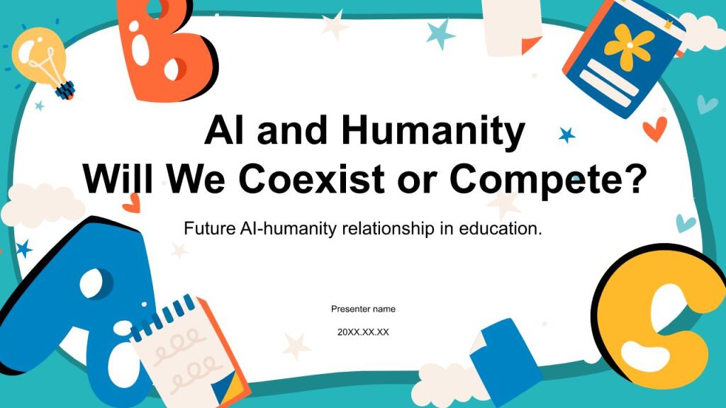 蓝色扁平风英语演讲 AI and Humanity: Will We Coexist or Compete?PPT模板