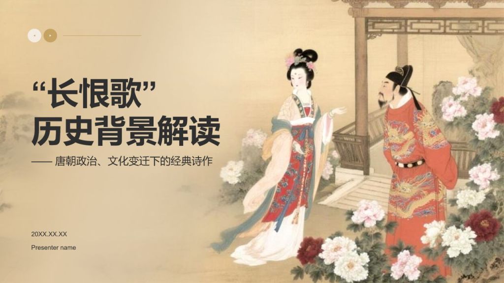 橙色复古风《长恨歌》的历史背景解读PPT模板