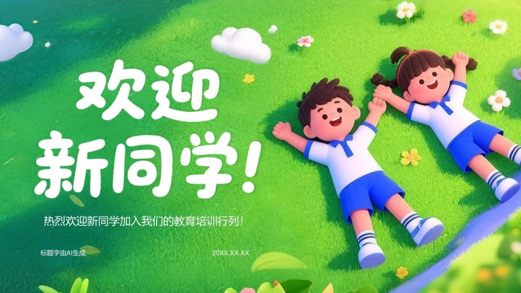 绿色卡通风欢迎新同学PPT模板
