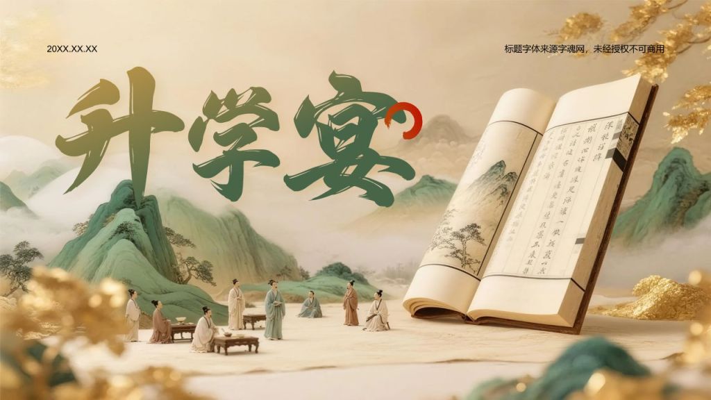 绿色复古风升学宴通用模板PPT模板