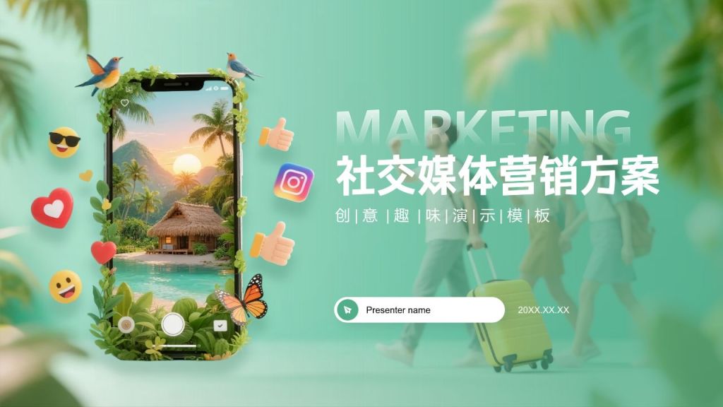 绿色3D风社交媒体营销方案PPT模板