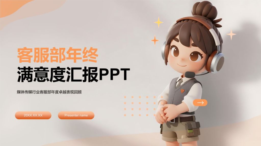 橙色3D风客服部年终服务质量与满意度汇报PPT模板