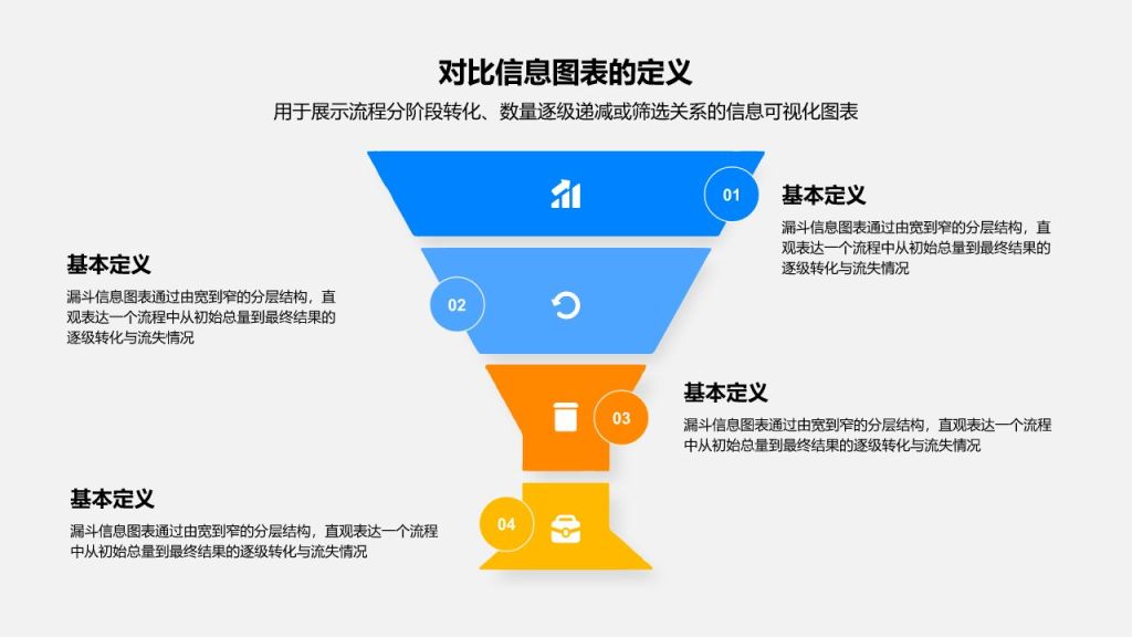 蓝色简约风漏斗信息图表PPT模板