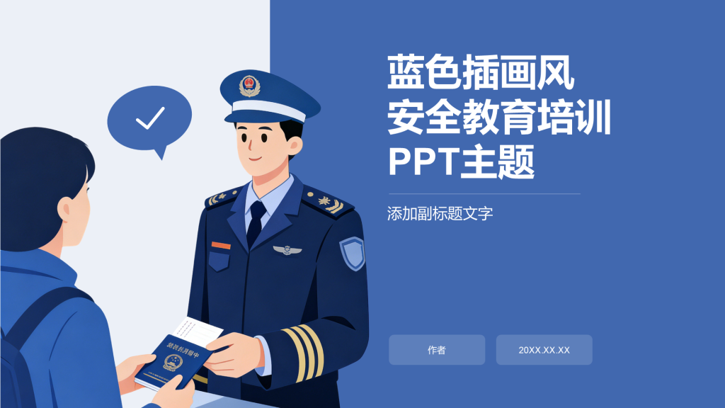 蓝色插画风安全教育培训PPT主题