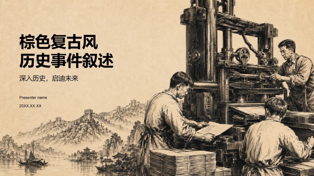 棕色复古风历史事件叙述PPT模板