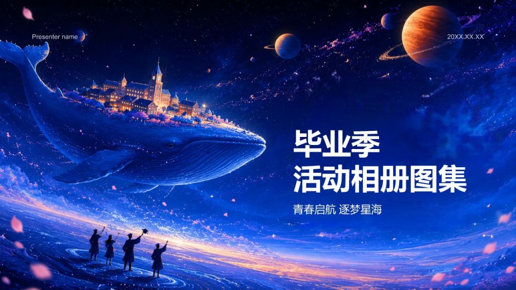 蓝色插画风毕业季活动相册图集PPT模板