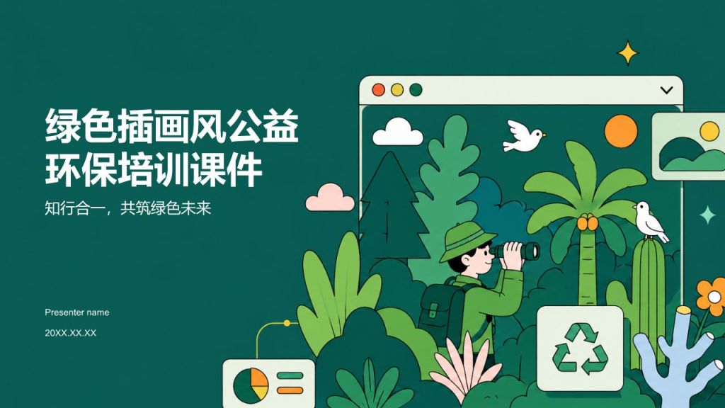 绿色插画风公益环保培训课件PPT模板