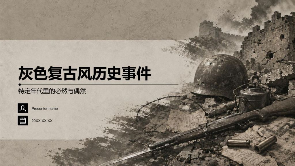 灰色复古风历史事件PPT模板