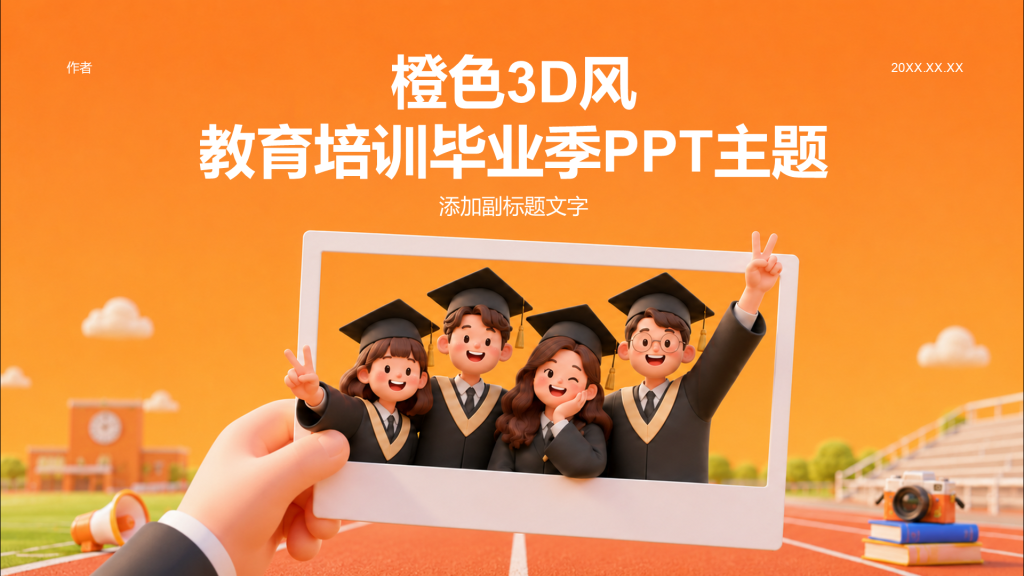 橙色3D风教育培训毕业季PPT主题