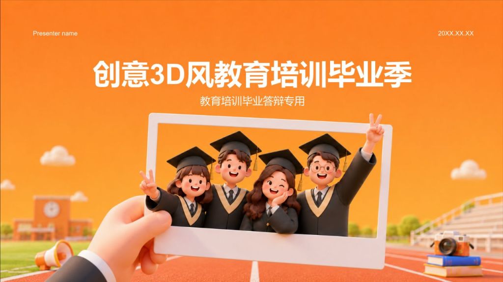 橙色3D风教育培训毕业季PPT模板