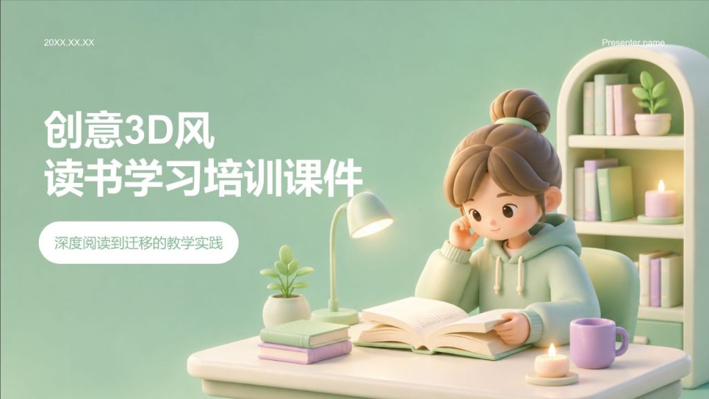 绿色3D风读书学习PPT模板