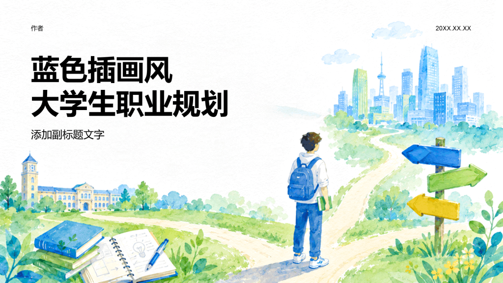 蓝色插画风大学生职业规划