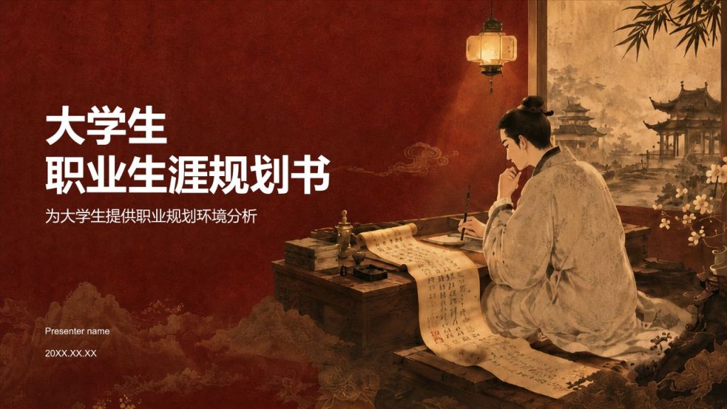 红色国潮风大学生职业生涯规划书PPT模板