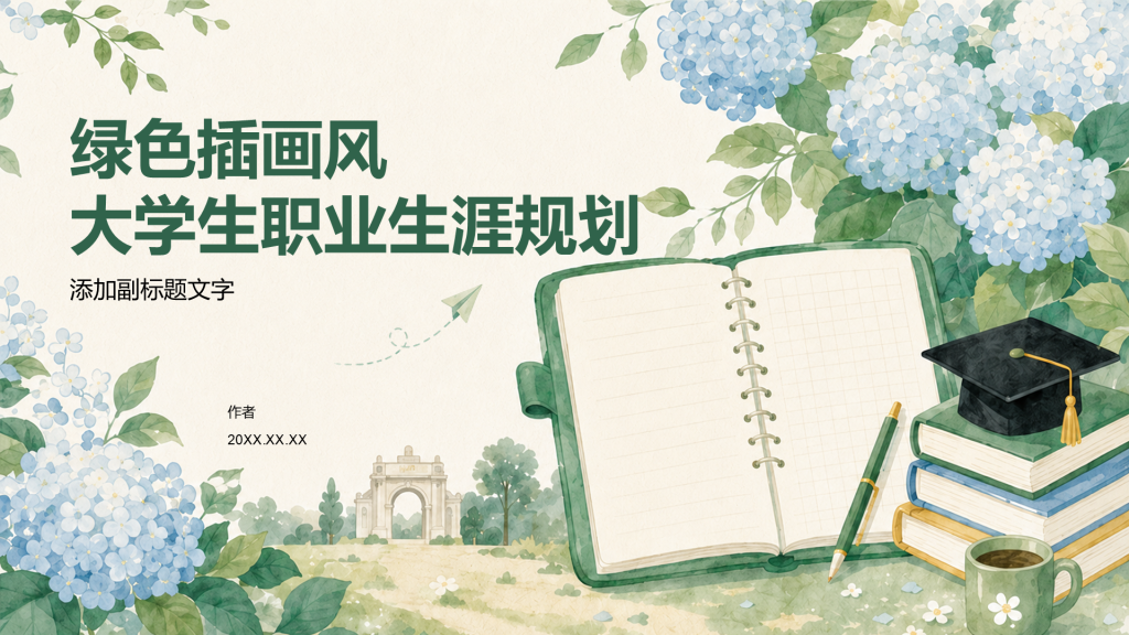 绿色插画风大学生职业生涯规划