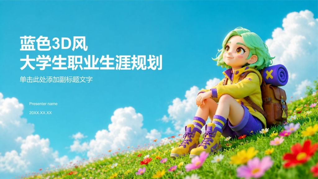 蓝色3D风大学生职业生涯规划PPT模板