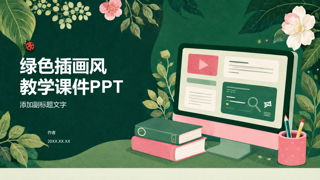 绿色插画风教学课件PPT