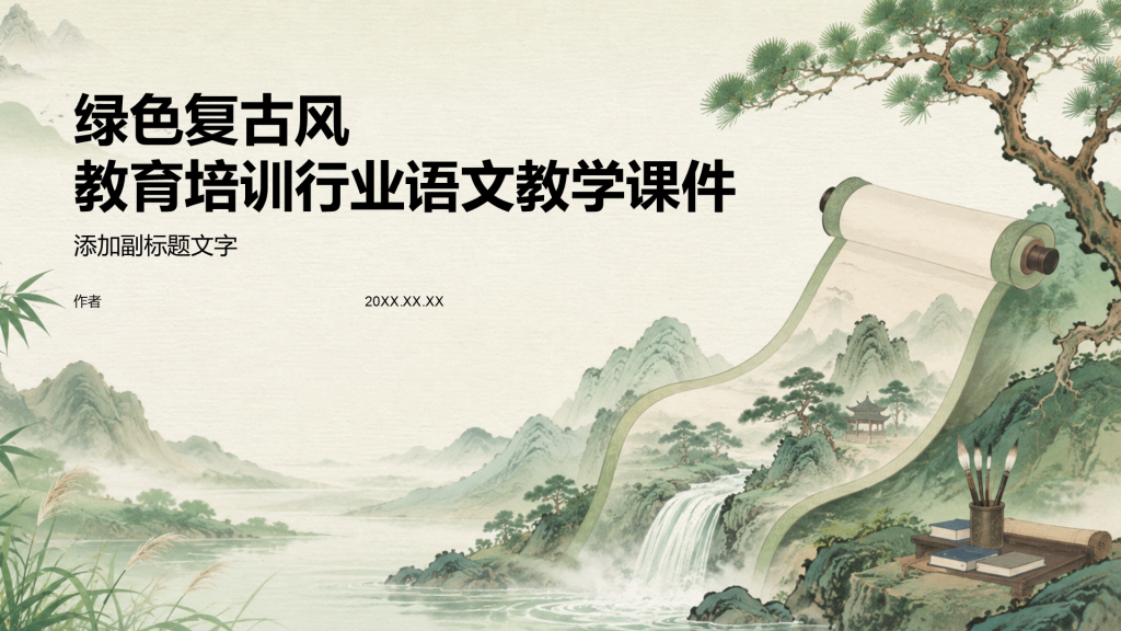 绿色复古风教育培训行业语文教学课件